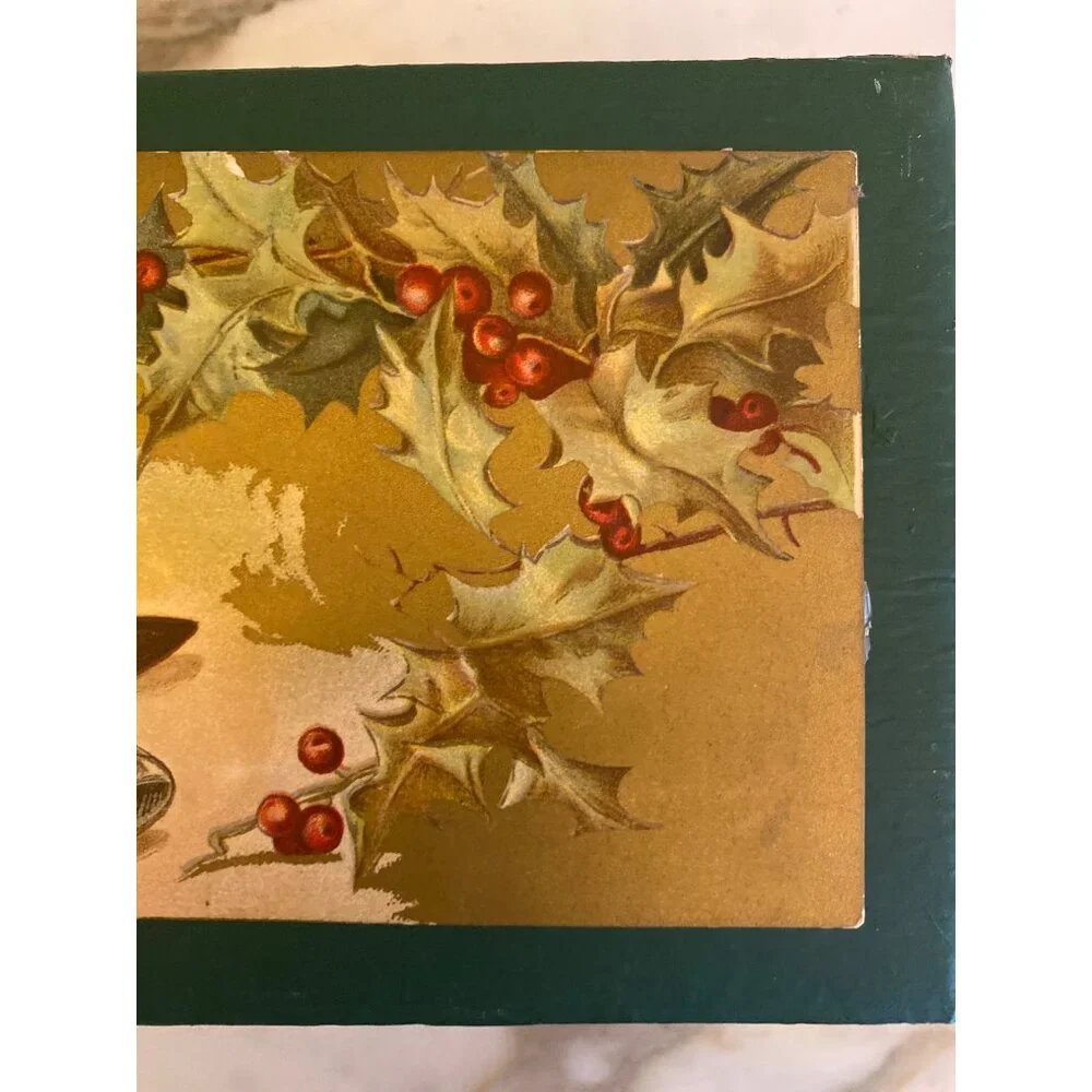 Vintage Merry Christmas Happy New Year‎ Faux Book Box Green Gold Sparkle